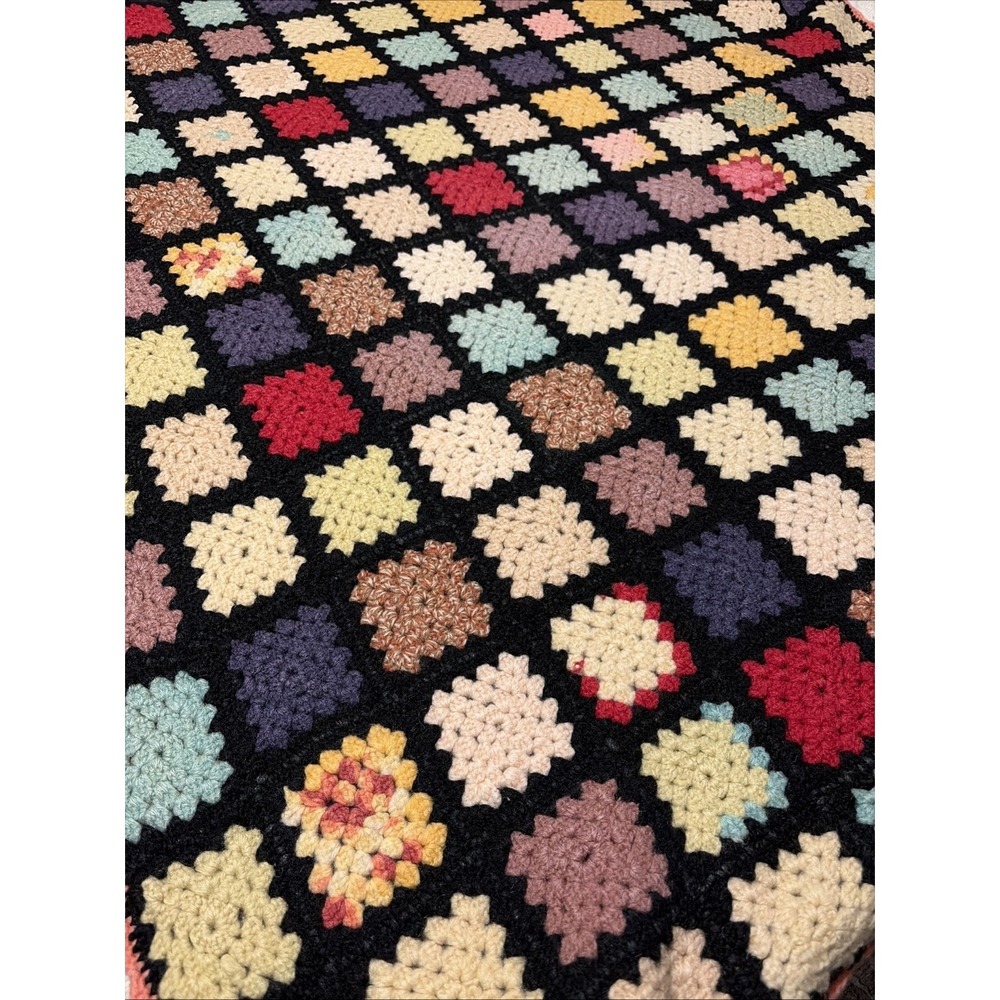 VTG Granny Square Handmade Crotched Grandmacore BOHO Retro Style Afghan 53x45
